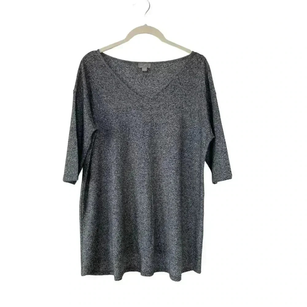 J. Jill Gray V-Neck Knit Top Size Small 3/4 Sleeves Wearever Collection